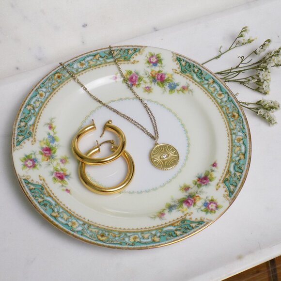vintage Jewelry - vintage trinket dish jewelry ring earring tray anthro decor floral cottagecore